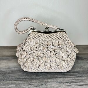 Patricia Nash Scalloped Raffia Collection Natural White Laureana Frame Satchel